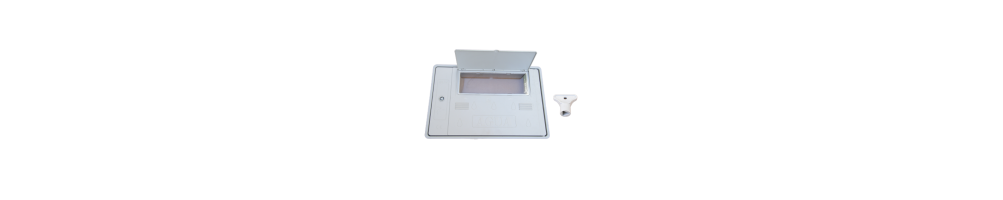 TAPA DE CONTADOR CON MARCO, VISOR Y CERRADURA EN POLIESTIRENO